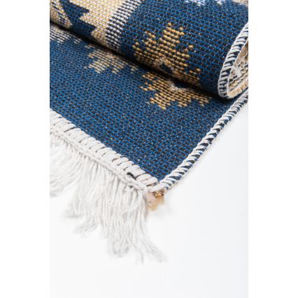 Kahepoolne idamaine vaip KILIM 80x150 cm sinine/beež