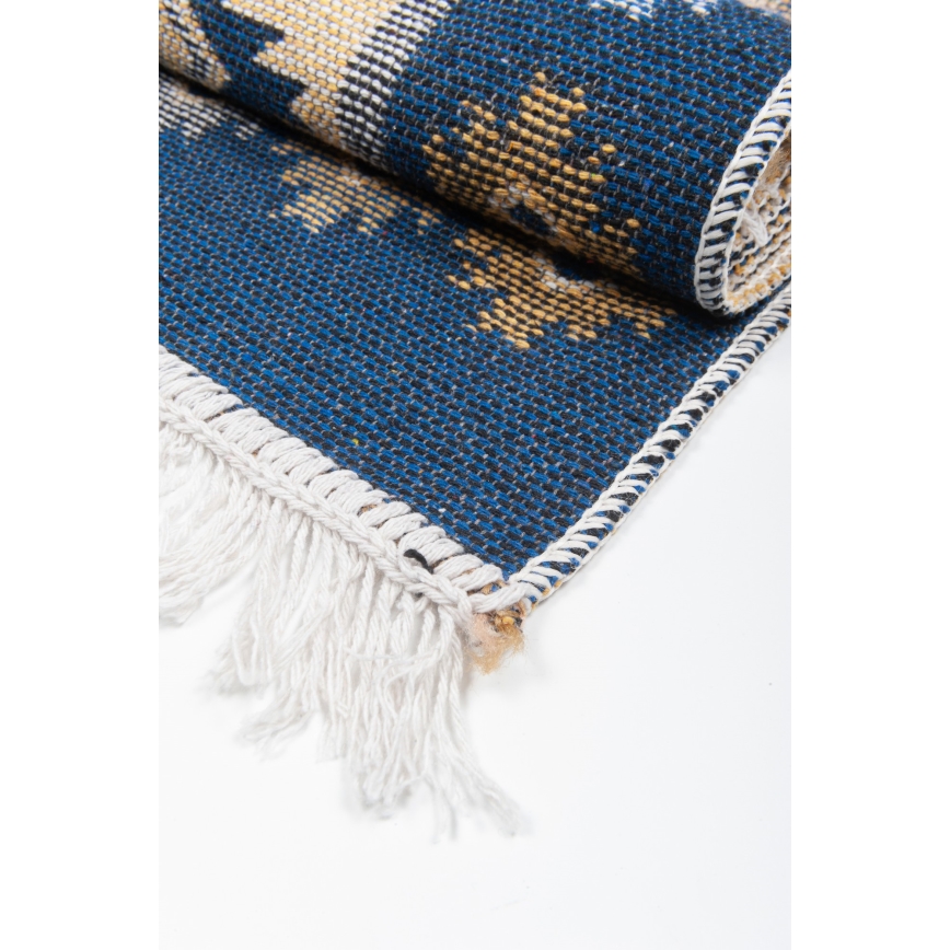 Kahepoolne idamaine vaip KILIM 80x150 cm sinine/beež
