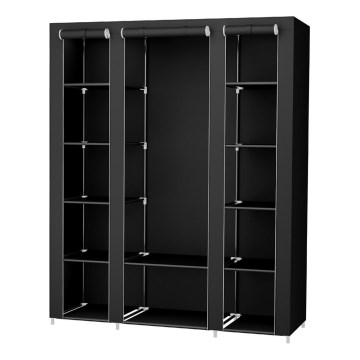 Kangast hoiukapp riiulite ja rõivapulgaga MATIS 150x175 cm must