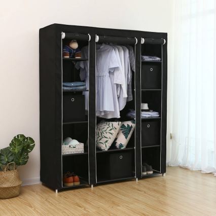 Kangast hoiukapp riiulite ja rõivapulgaga MATIS 150x175 cm must