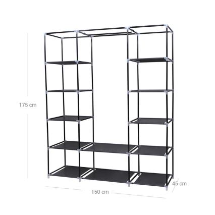 Kangast riidekapp riiulite ja riidepuuga MATIS 150x175x45 cm must