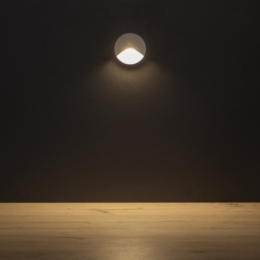 LED-trepi valgusti liikumis- ja hämarusanduriga EXIN LED/2,5W/230V 3000K IP65, valge, ümmargune