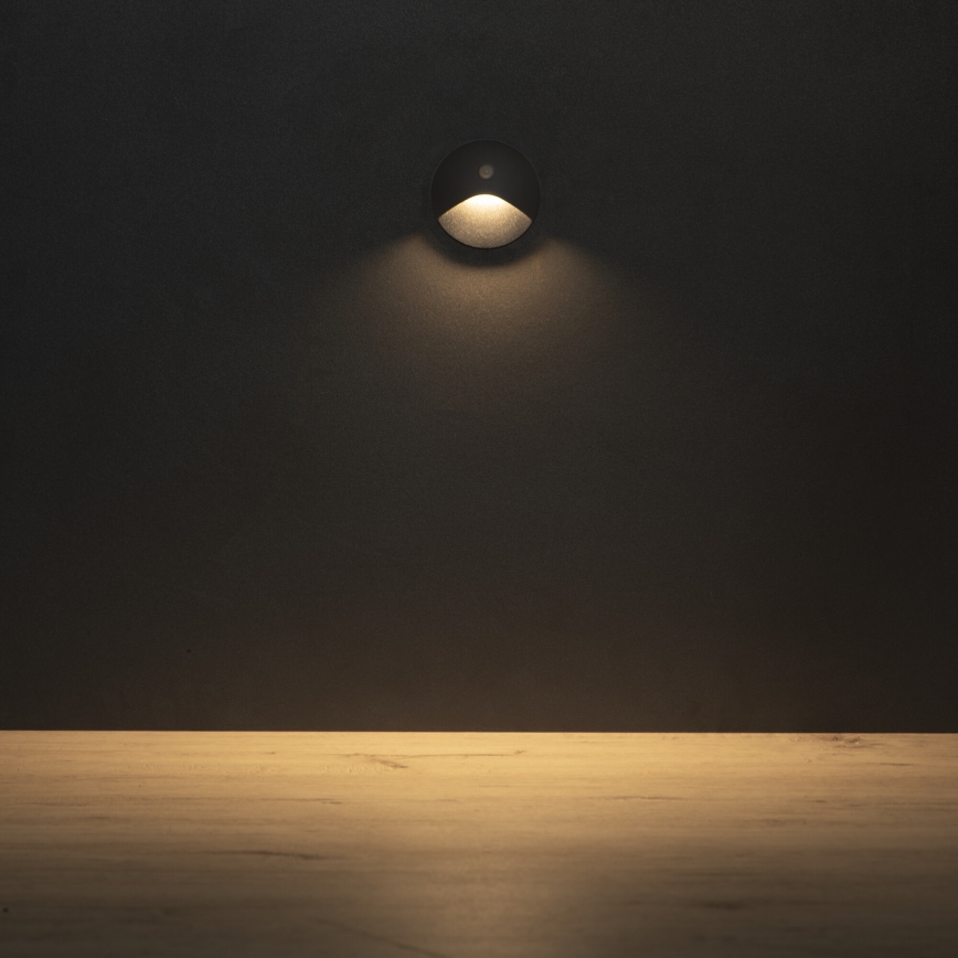 LED-trepi valgusti liikumis- ja hämarusanduriga EXIN LED/2,5W/230V 3000K IP65 antratsiit ümmargune