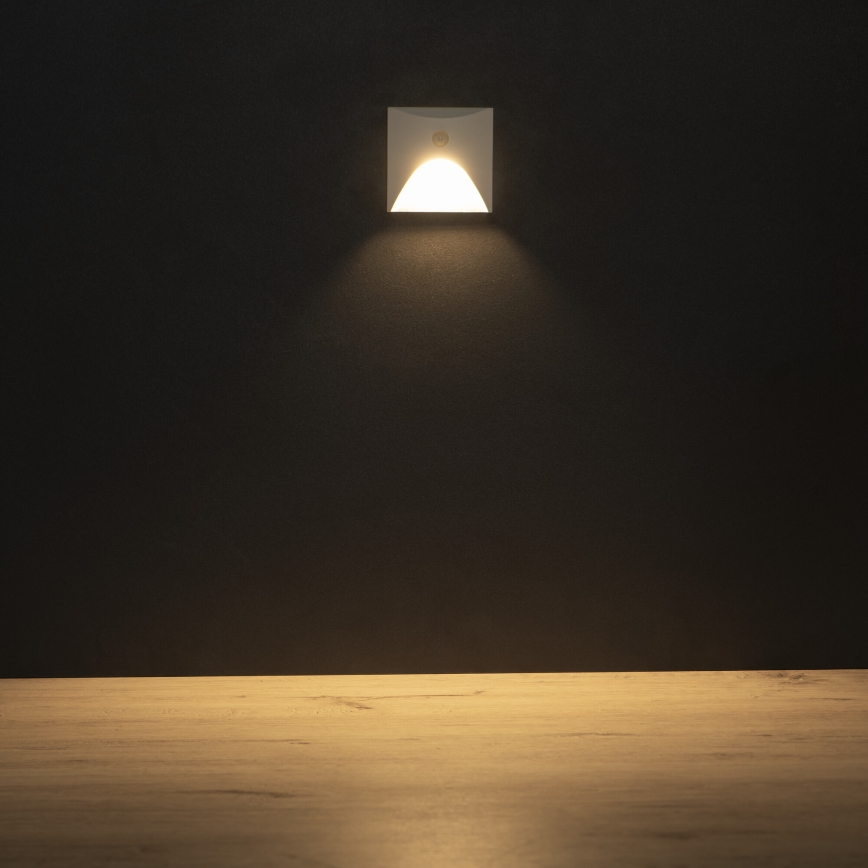 LED trepi valgusti liikumis- ja hämarussensoriga EXIN LED/2,5W/230V 3000K IP65 valge ruudukujuline