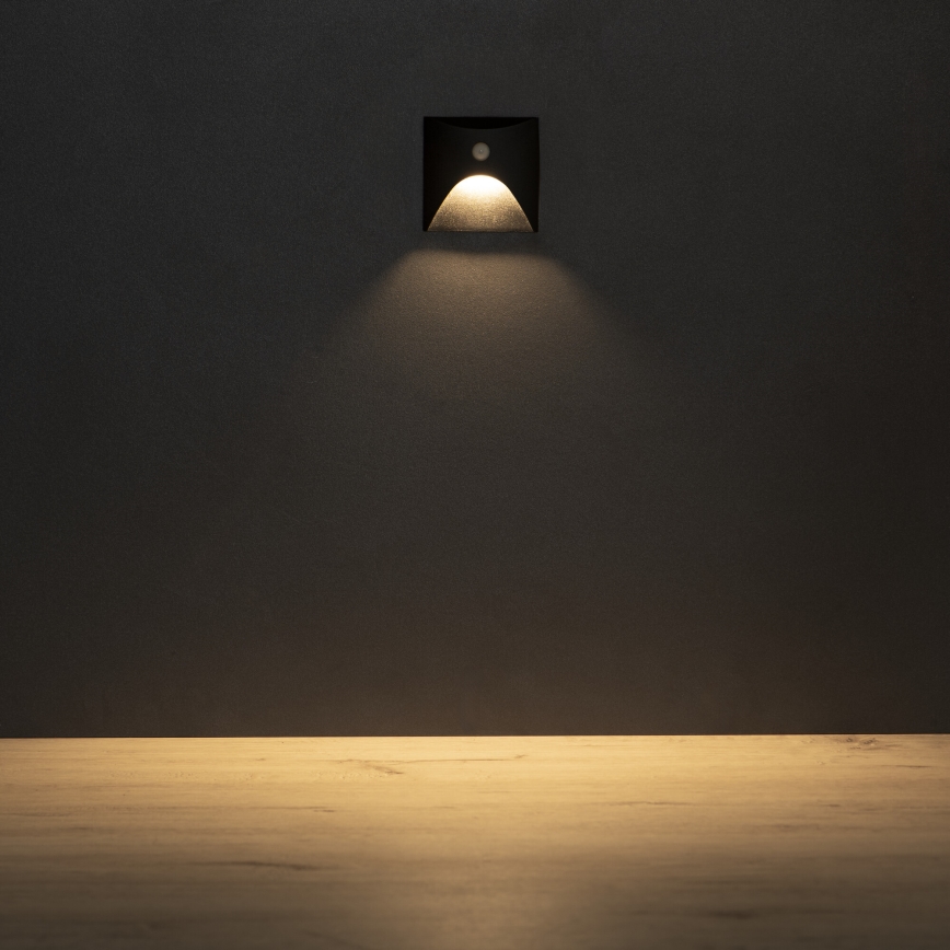 LED-trepi valgusti liikumis- ja hämarussensoriga EXIN LED/2,5W/230V 3000K IP65 must kandiline