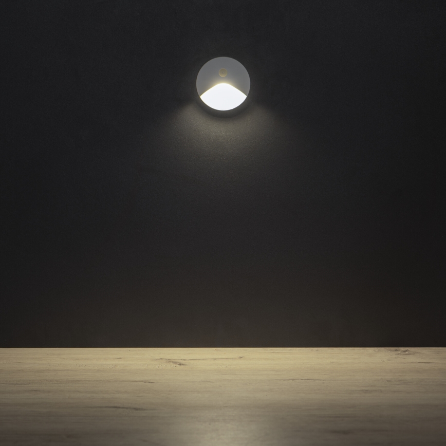 EXIN LED ümmargune trepivalgusti liikumis- ja hämarusanduriga, 2,5W/230V, 4000K, IP65, valge