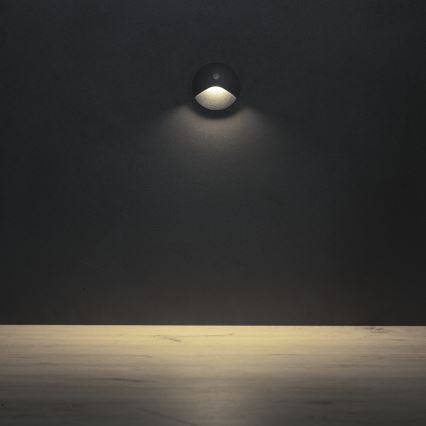 LED trepi valgusti liikumis- ja hämarussensoriga EXIN LED/2,5W/230V 4000K IP65 antratsiit ümmargune