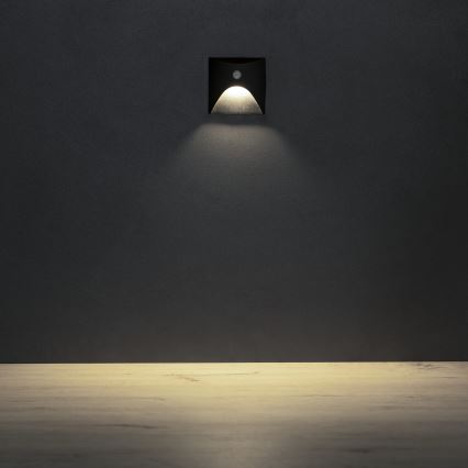 LED-trepivalgusti liikumis- ja hämarusanduriga EXIN LED/2,5W/230V 4000K IP65 must nurgakujuline