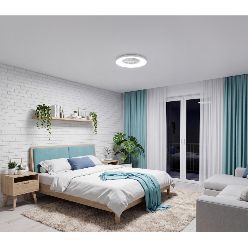 LED RGBW hämardatav laelamp ventilaatoriga PLAVE PAN LED/24W/230V 3000-6500K läbimõõt 48,5 cm valge + kaugjuhtimispult