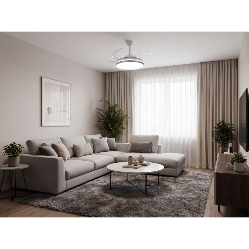 LED-hämardatav laelamp ventilaatoriga PLAVE LED/36W/230V 3000-6500K hõbe/valge + kaugjuhtimispult