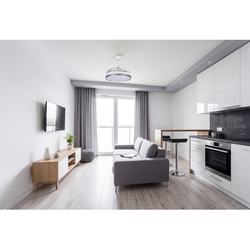 LED-hämardatav laelamp ventilaatoriga PLAVE LED/36W/230V 3000-6500K hõbe/valge + kaugjuhtimispult