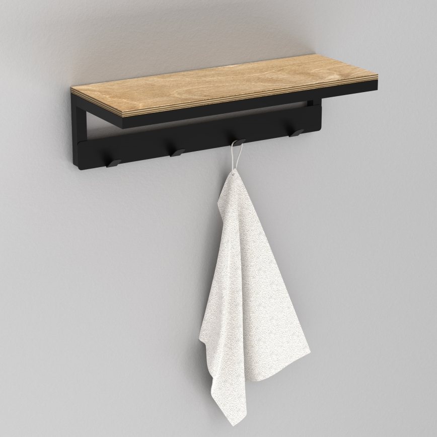 Käterätihoidja seinale koos riiuliga 10x40 cm must