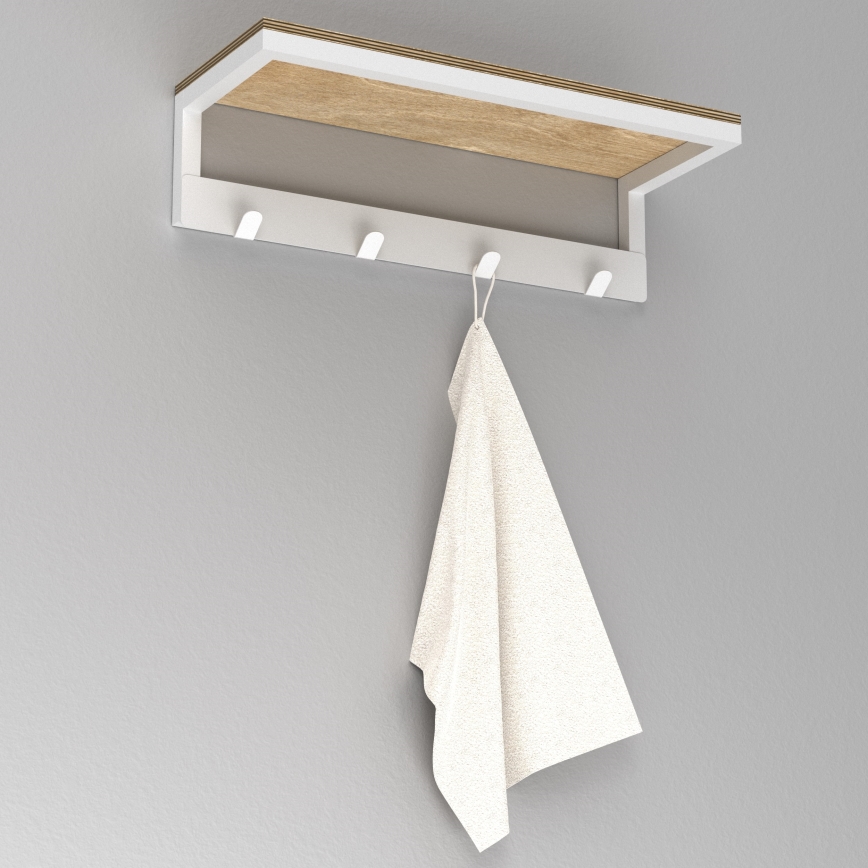 Käterätihoidja seinale koos riiuliga 10x40 cm valge
