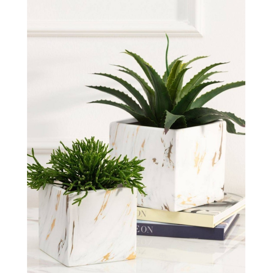 Keraamiline lillepott MARBELA 13x13 cm valge/kuldne