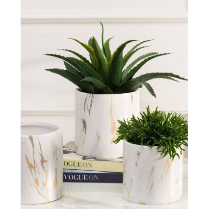 Keraamiline lillepott MARBELA 13x13 cm valge/kuldne
