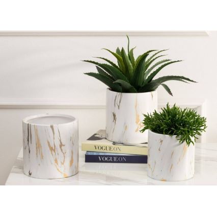Keraamiline lillepott MARBELA 13x13 cm valge/kuldne