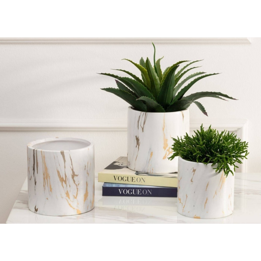 Keraamiline lillepott MARBELA 13x13 cm valge/kuldne