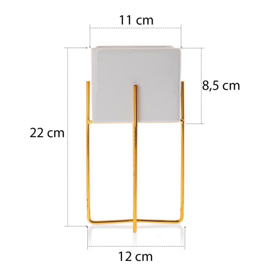 Keraamiline lillepott MIZU 22x12 cm valge/kuldne