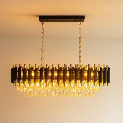 Ketiga rippuv lühter CRISTAL 10xE14/10W/230V must/kuldne