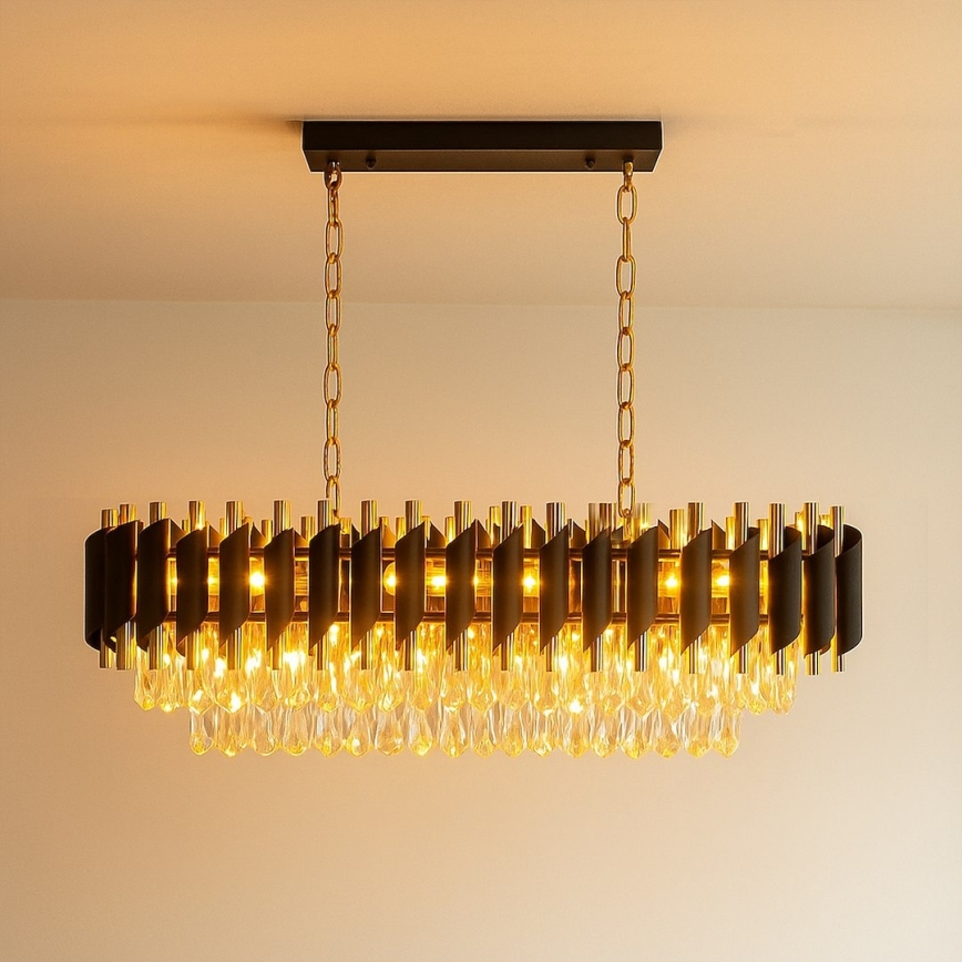Ketiga rippuv lühter CRISTAL 10xE14/10W/230V must/kuldne