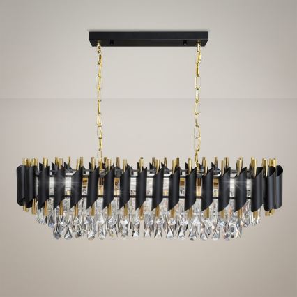 Ketiga rippuv lühter CRISTAL 10xE14/10W/230V must/kuldne