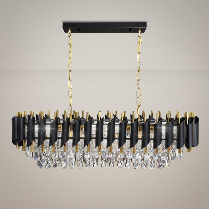 Ketiga rippuv lühter CRISTAL 10xE14/10W/230V must/kuldne