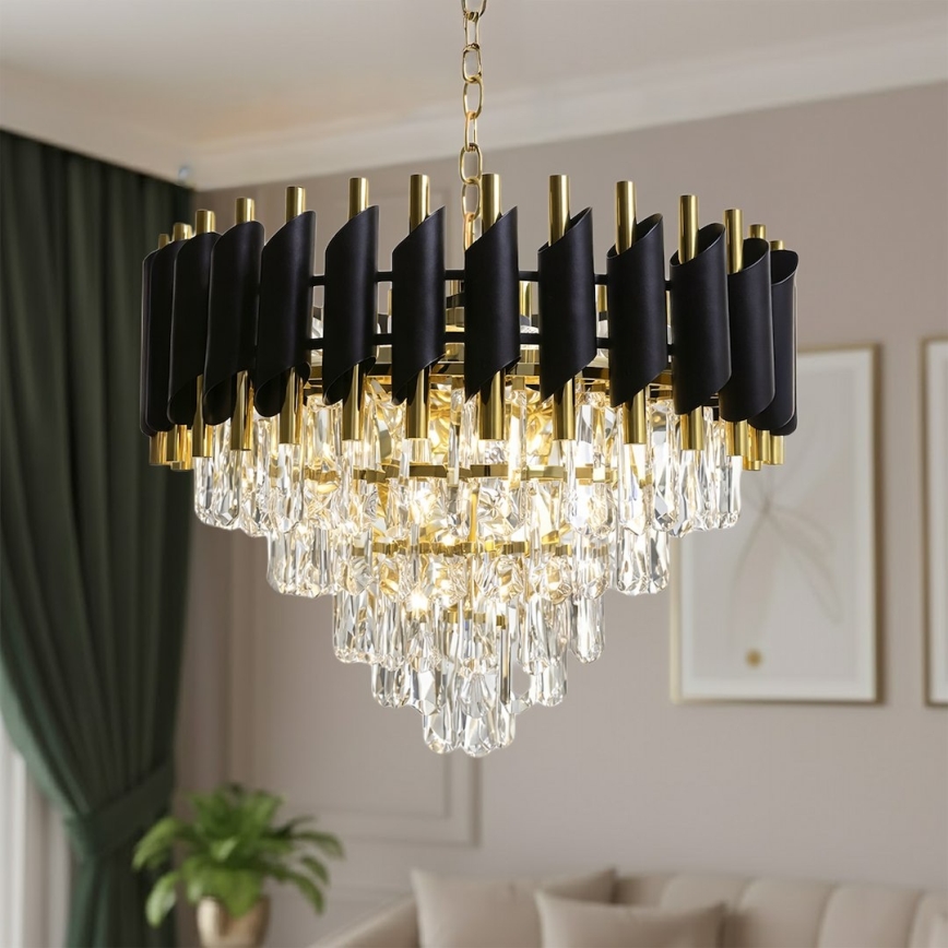 Ketiga rippuv lühter CRISTAL 7xE14/10W/230V läbimõõt 48 cm must/kuldne
