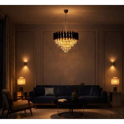 Ketiga rippuv lühter CRISTAL 7xE14/10W/230V läbimõõt 48 cm must/kuldne