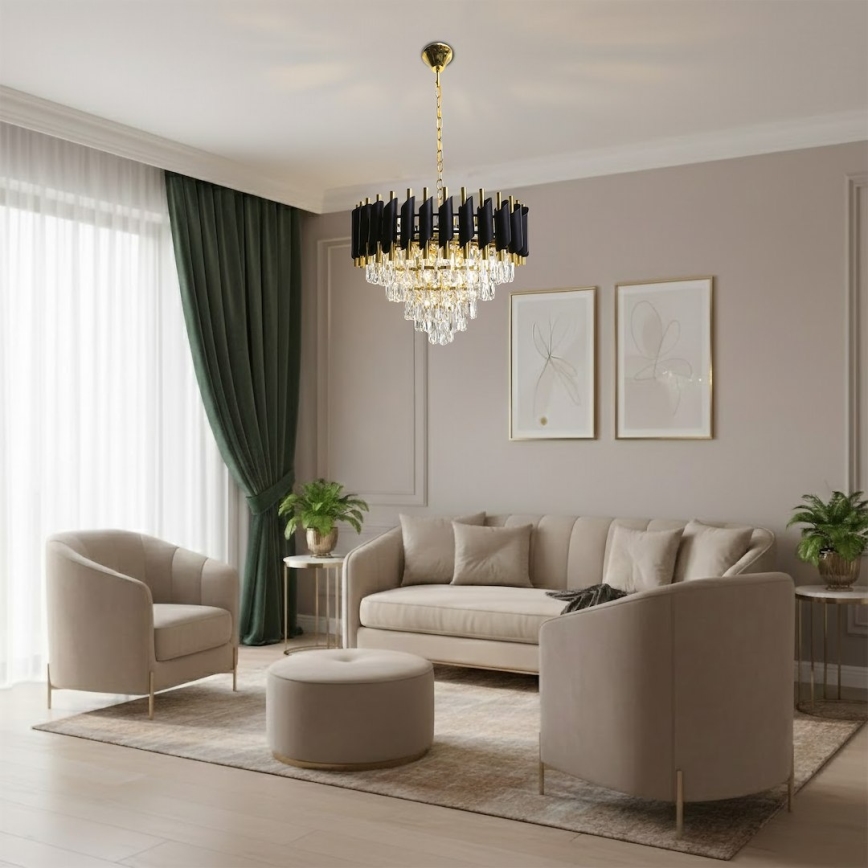 Ketiga rippuv lühter CRISTAL 7xE14/10W/230V läbimõõt 48 cm must/kuldne