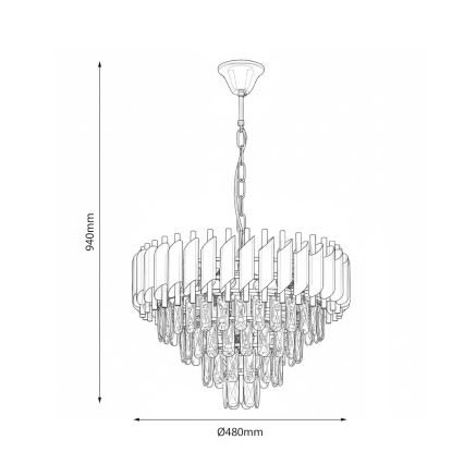Ketiga rippuv lühter CRISTAL 7xE14/10W/230V läbimõõt 48 cm must/kuldne