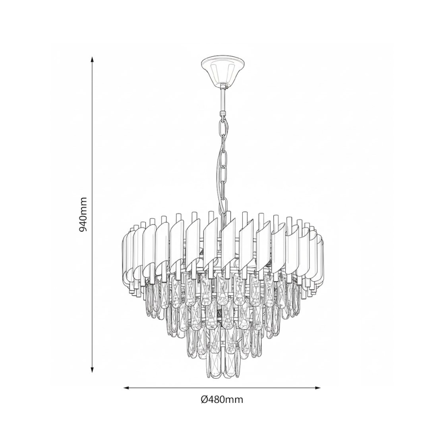 Ketiga rippuv lühter CRISTAL 7xE14/10W/230V läbimõõt 48 cm must/kuldne