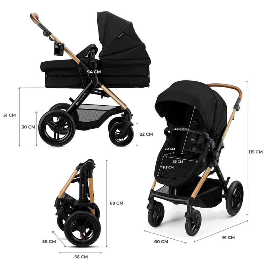KINDERKRAFT - 3-ühes kombineeritud jalutuskäru MOOV 2 XL Air Black