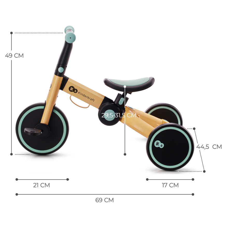 KINDERKRAFT - Jooksuratas 3-ühes 4TRIKE kollane/münt