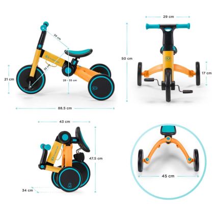 KINDERKRAFT - Jooksuratas 3-ühes 4TRIKE kollane/türkiis