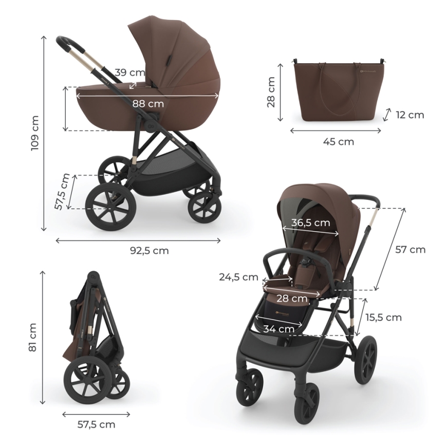 KINDERKRAFT - Kombineeritud 3-ühes jalutuskäru PRIME 3 Velvet Mocca