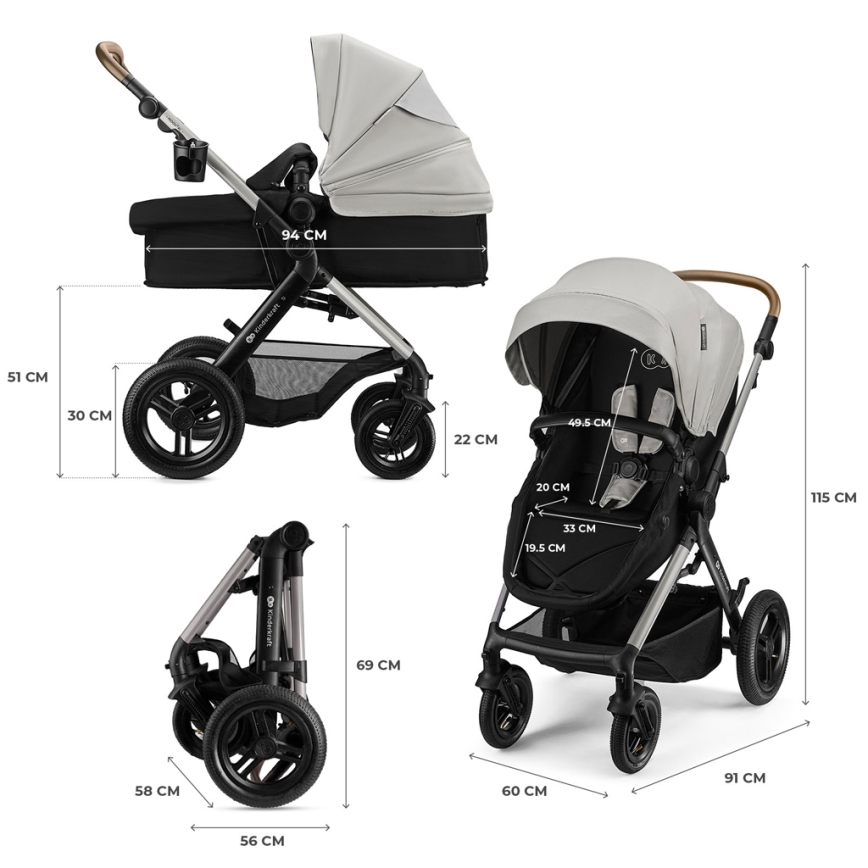 KINDERKRAFT - Kombineeritud jalutuskäru 3‑ühes MOOV 2 XL Air Grey