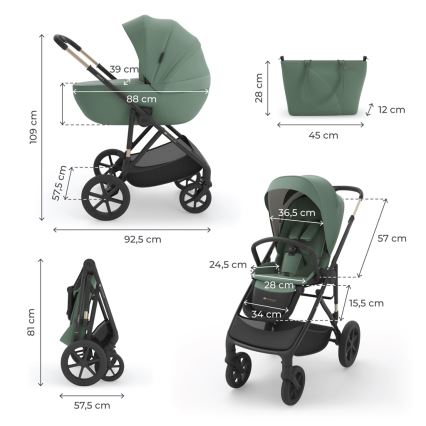 KINDERKRAFT - Kombineeritud vanker 3-ühes PRIME 3 tume roheline