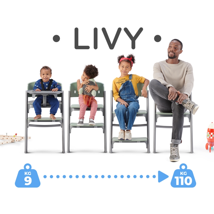 KINDERKRAFT SELECT - Laste söögitool 3-ühes LIVY Premium Olive roheline