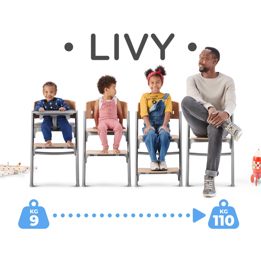 KINDERKRAFT SELECT - Laste söögitool 3-ühes LIVY Premium tamm