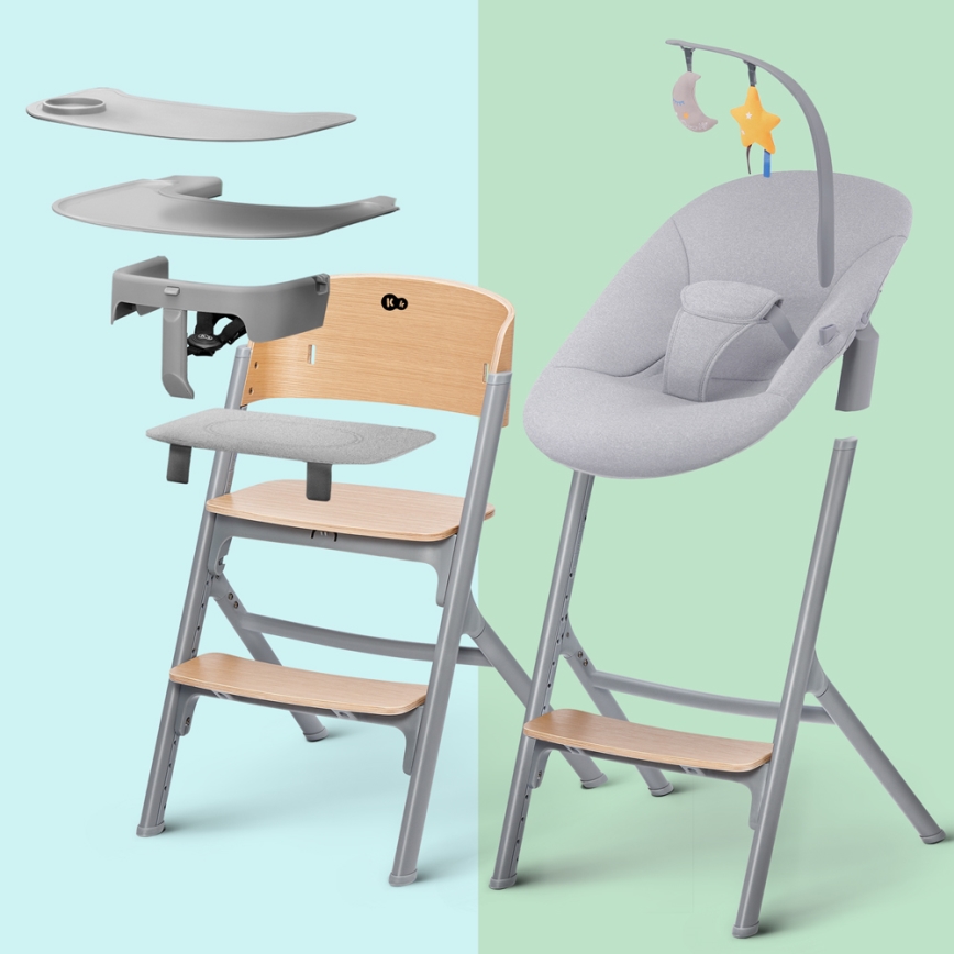 KINDERKRAFT SELECT - Laste söögitool 3-ühes LIVY Premium tamm + lamamistool CALMEE