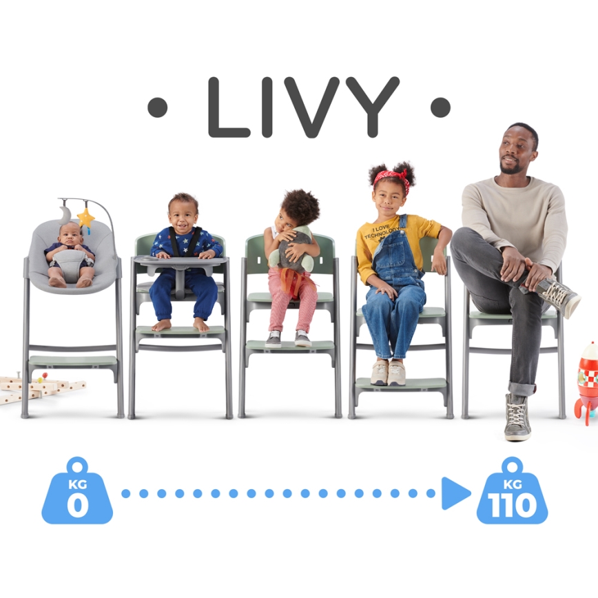 KINDERKRAFT SELECT - Laste söögitool 3-ühes LIVY Premium Aster roosa + lamamistool CALMEE