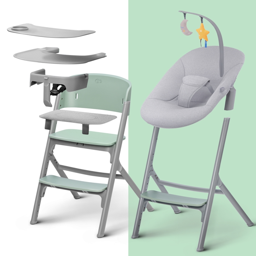 KINDERKRAFT SELECT - 3-ühes laste söögitool LIVY Premium Olive green + lamamistool CALMEE