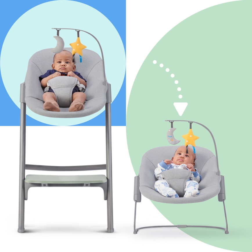 KINDERKRAFT SELECT - 3-ühes laste söögitool LIVY Premium Olive green + lamamistool CALMEE