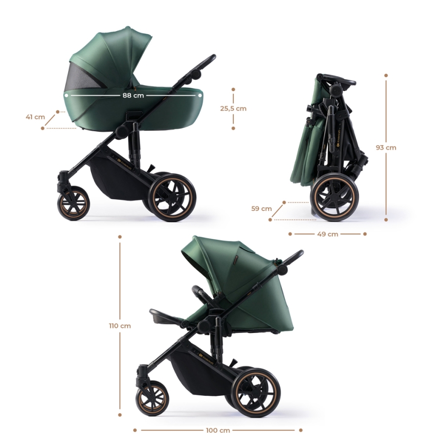 KINDERKRAFT SELECT - Universaalne vanker 3-ühes PRIME 2 Premium Dark roheline + turvatool