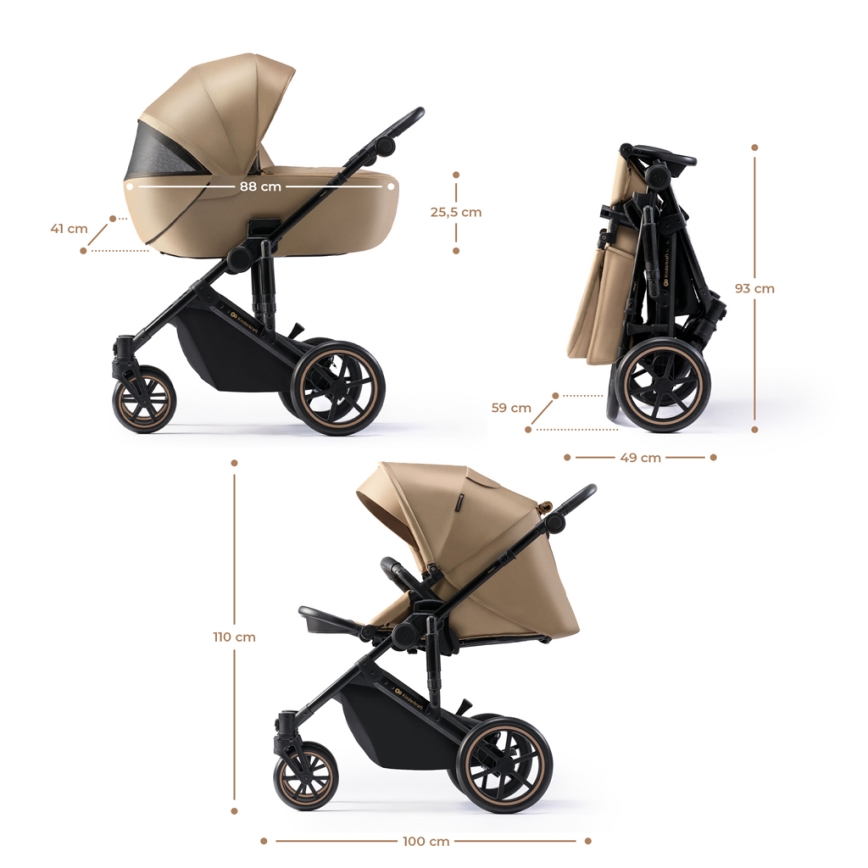 KINDERKRAFT SELECT - Universaalne vanker 3-ühes PRIME 2 Premium Sandrose beež + turvatool
