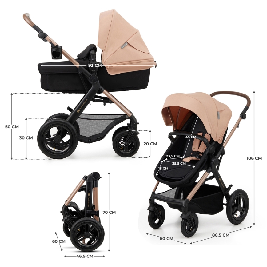 KINDERKRAFT - Universaalne vanker 3-ühes MOOV 2 AIR Sand beež + turvatool MINK PRO