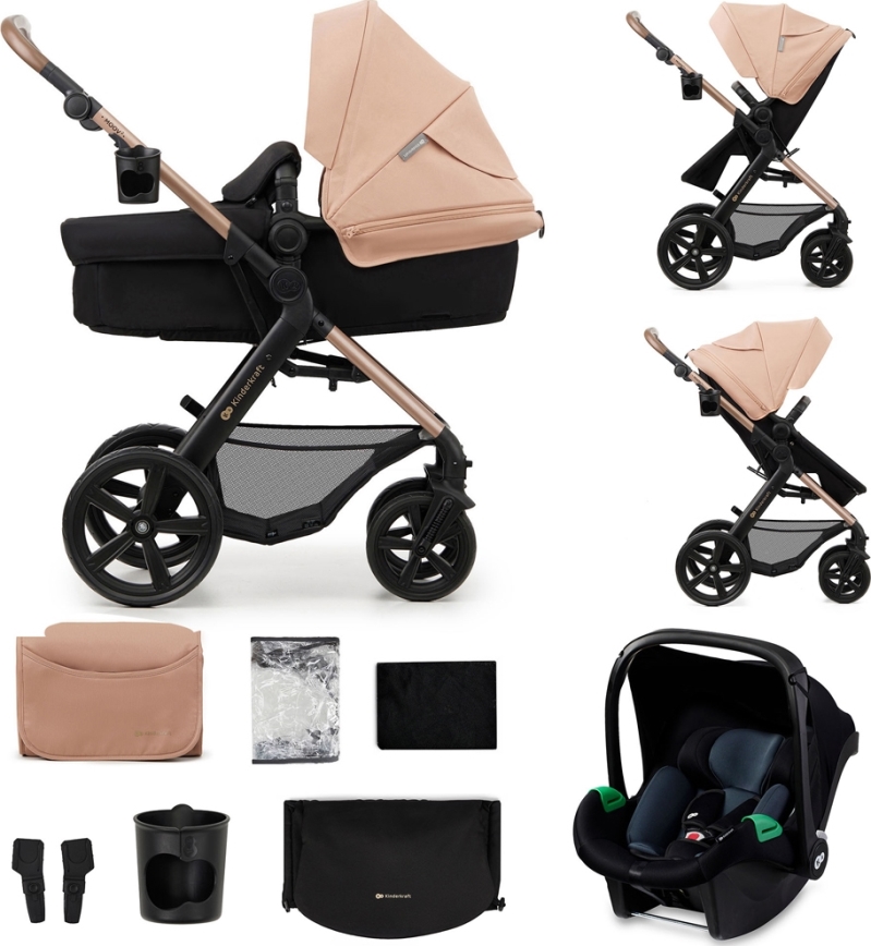 KINDERKRAFT - Universaalne vanker 3-ühes MOOV 2 Sand beež + turvatool MINK PRO