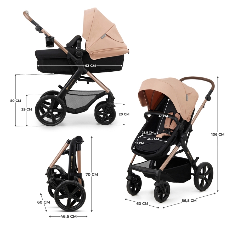 KINDERKRAFT - Universaalne vanker 3-ühes MOOV 2 Sand beež + turvatool MINK PRO