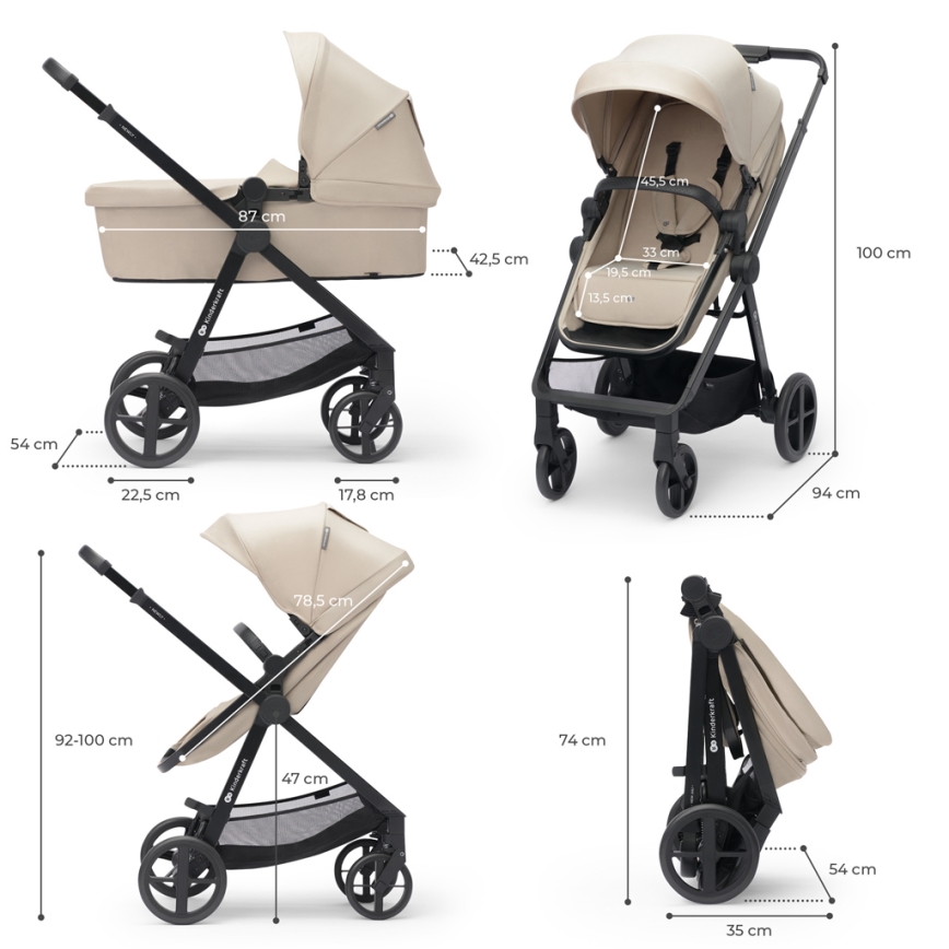 KINDERKRAFT - Universaalne vanker 4-ühes NEWLY Klassikaline beež + turvatool MINK PRO koos alusega ISOFIX