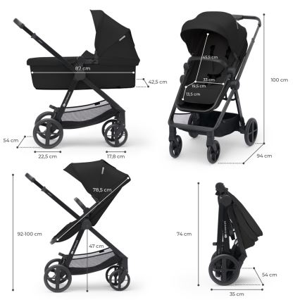 KINDERKRAFT - Universaalne vanker 4v1 NEWLY Klassikaline must + turvatool MINK PRO koos alusega ISOFIX